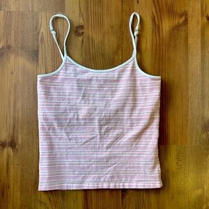 Denver Hayes Pink Striped Spaghetti Strap Tank with Built in Bra | Size Small